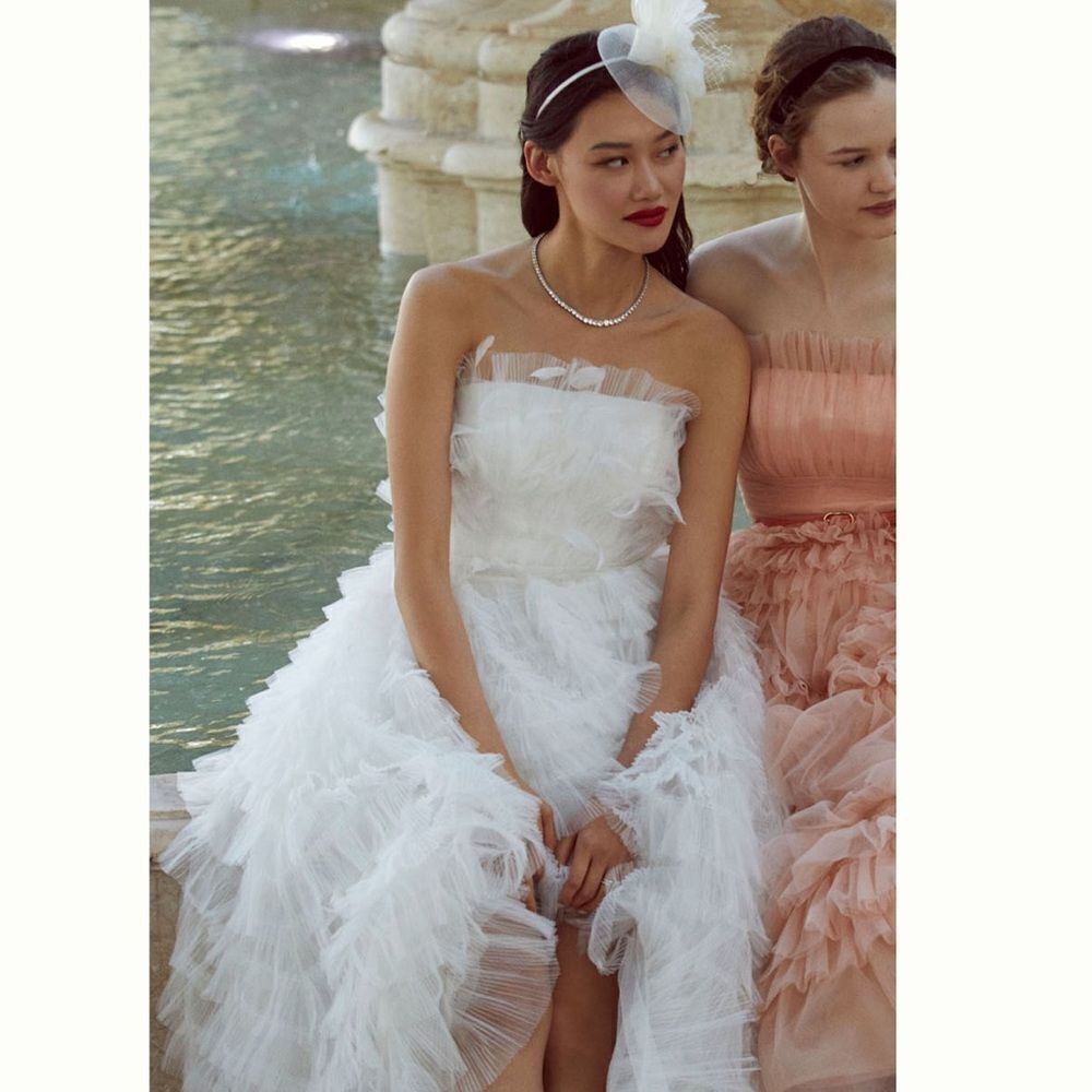Anthropologie Mac Duggal Kylie Strapless Ruffle Wedding Gown/ size 6 - Picture 5 of 11
